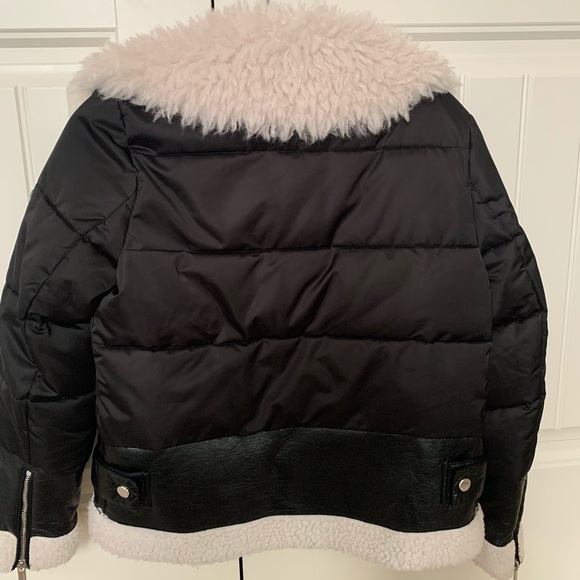 SOLD Black Puffer Coat with Sherpa and Leather - Picture 3 of 6